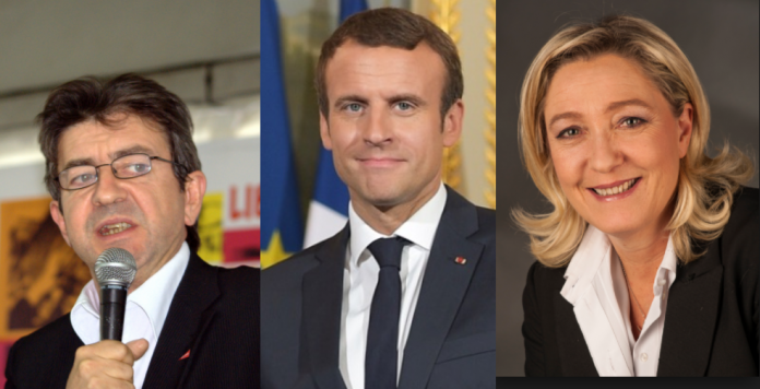 Mélenchon - Le Pen -Macron https://en.wikipedia.org/wiki/Political_positions_of_Marine_Le_Pen#/media/File:Le_Pen,_Marine-9586_(cropped).jpg / mélenchon.fr / https://commons.wikimedia.org/wiki/File:Emmanuel_Macron_in_July_2017.jpg