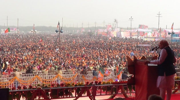 Narendra Modi lors d'une réunion publique à Meerut, 15 février 2014. © Narendra Modi, Flickr